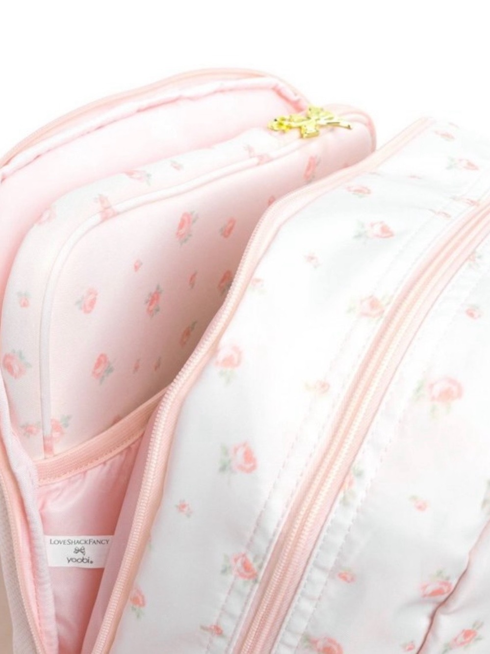 LoveShackFancy NWT Pink Quilted Bow Backpack Blooming Heirloom Ditsy pattern - Picture 6 of 12